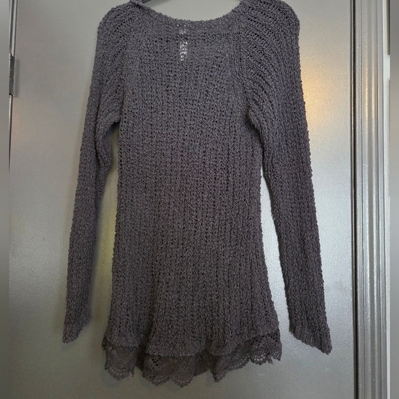Black Knit Sweater with Lace Hem - Picture 3 of 3